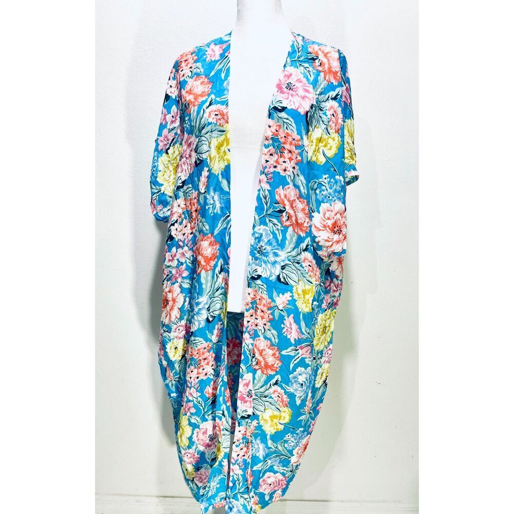 Loft kimono cardigan bohemian festive floral vacation beach women's one size New